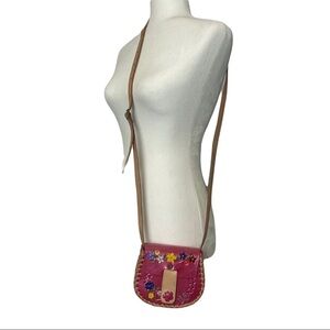 Tooled Pink Leather Mini Cross Body Bag